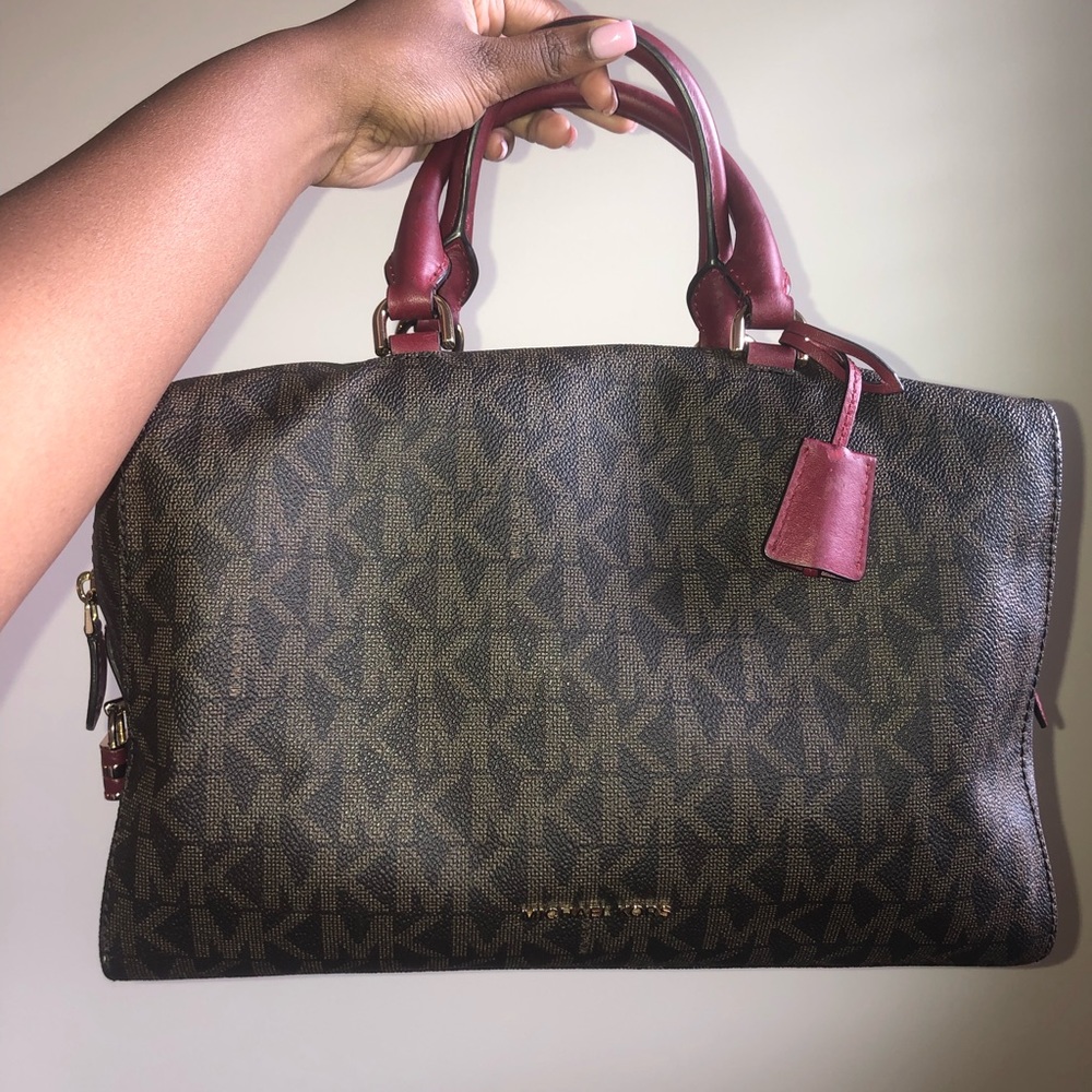 Michael Kors Large Kirby satchel in Cherry/ Brown